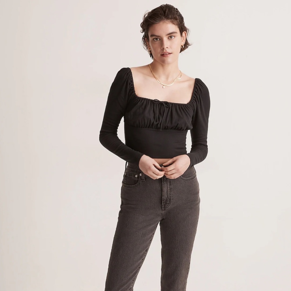 Madewell Ribbed Square-Neck Long-Sleeve Top M